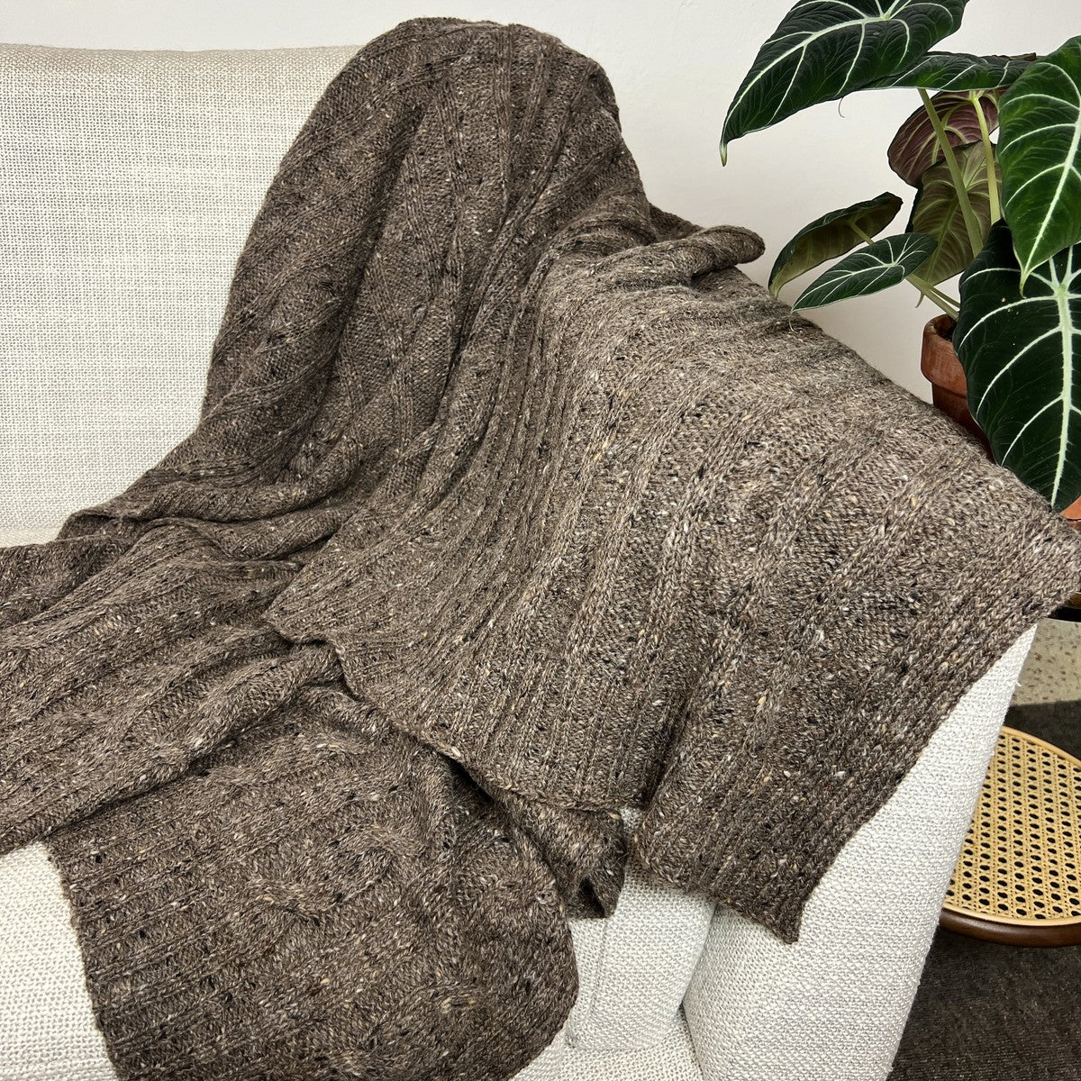 Cable Knit Alpaca Throw — Mocha