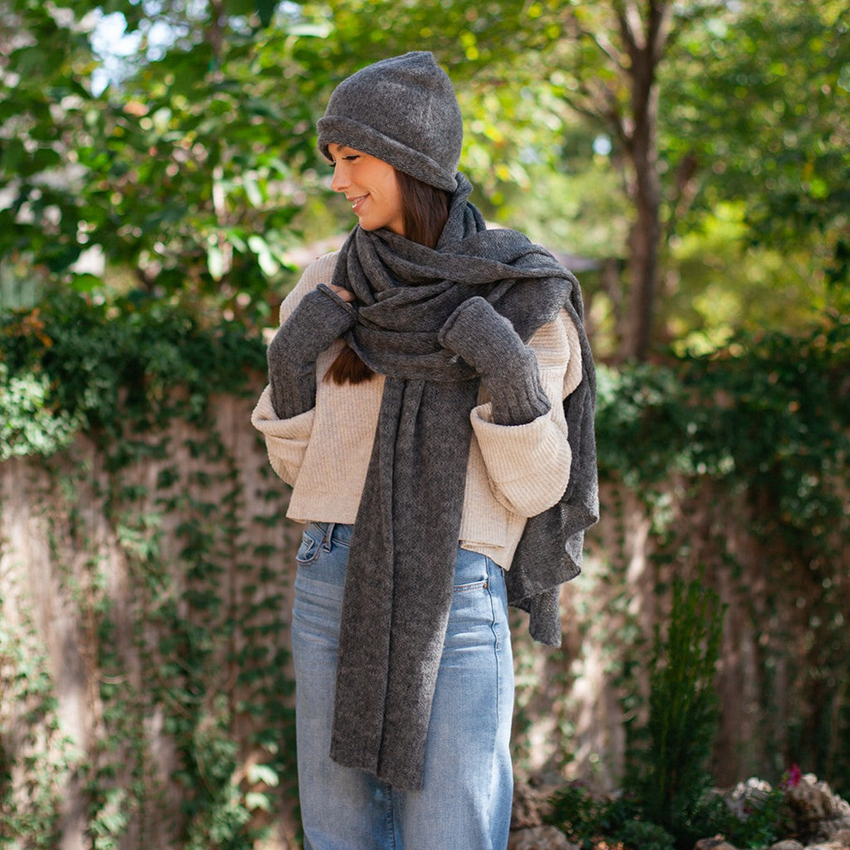Essential Knit Alpaca Gloves — Charcoal