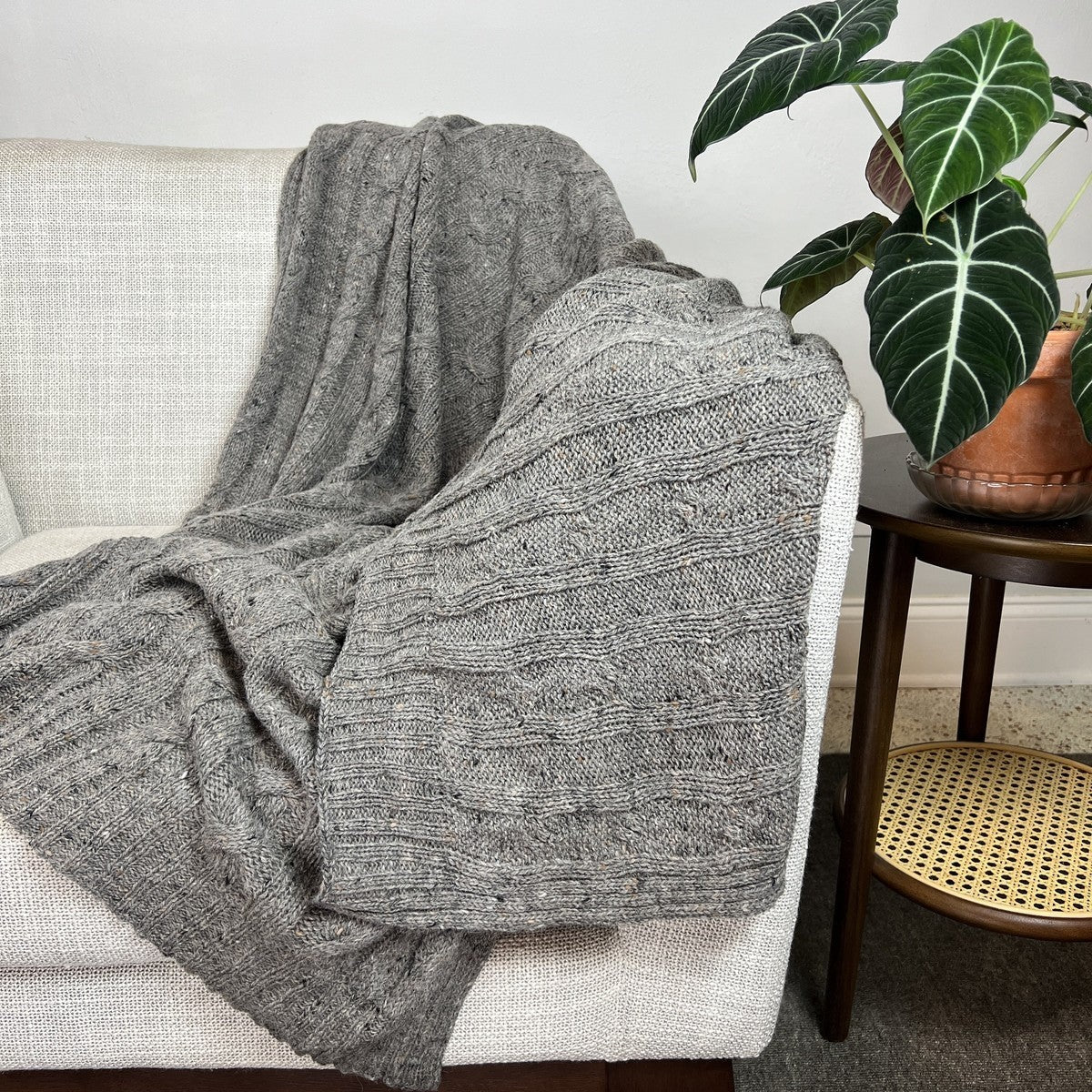 Cable Knit Alpaca Throw — Smoke Gray
