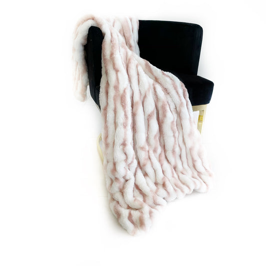 Snow Chinchilla Faux Fur Throw — White & Pink