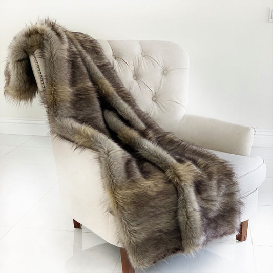 Wolverine Faux Fur Throw — Gray