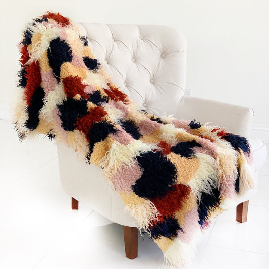 Boho Faux Fur Throw — Red, White & Blue